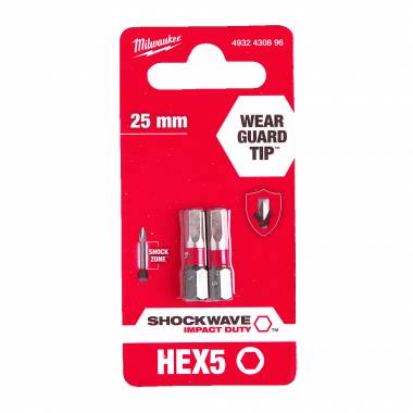 ΜΥΤΕΣ HEX 5Χ25 mm 2ΤΜΧ SHOCKWAVE™ IMPACT DUTY Milwaukee (4932430896)