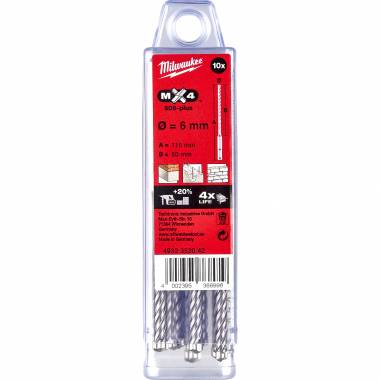 ΣΕΤ ΤΡΥΠΑΝΙΑ ΜΠΕΤΟΥ Φ6Χ115mm 10ΤΜΧ ΜΧ4 SDS-PLUS Milwaukee (4932432022)
